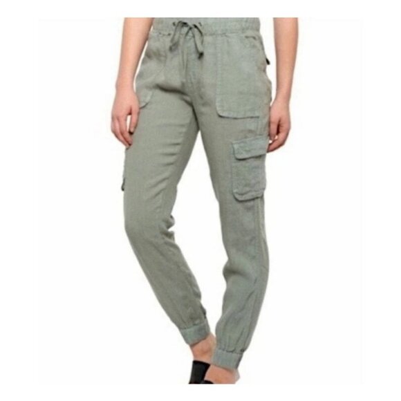 Nicole Miller 100% Linen Casual Cargo Pockets Drawstring Jogger Pant Size Small - Picture 1 of 10